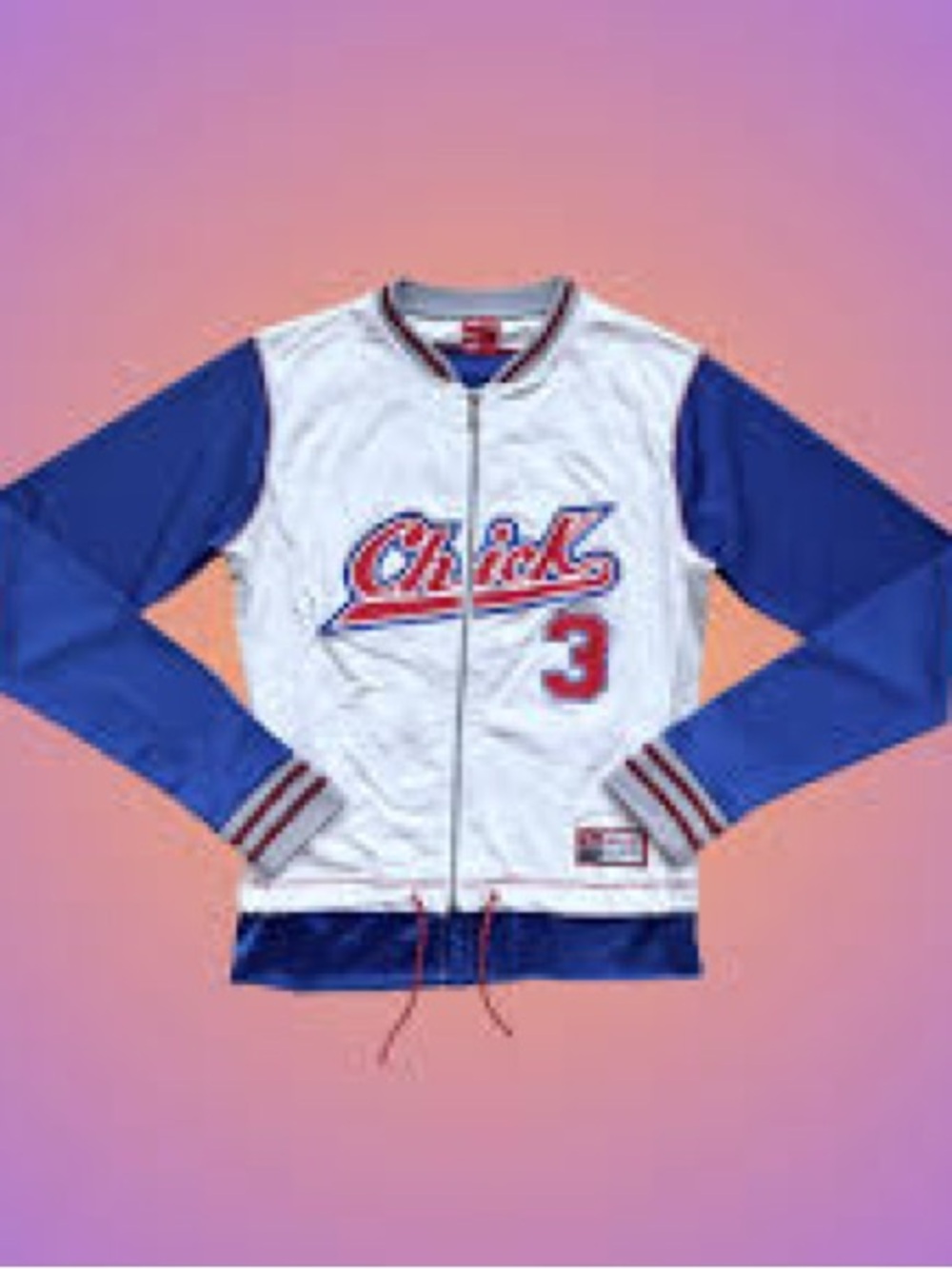 American Vintage White and Blue Baseball Jacket with Red Script